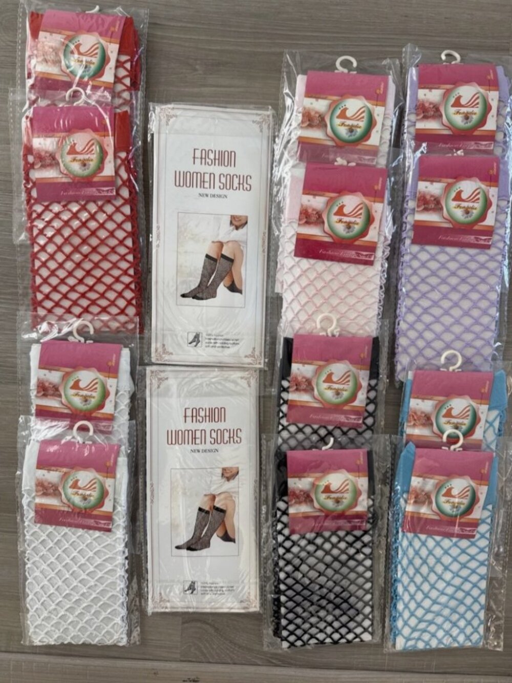 Lot of 14 Fashion Women's Knee High Fishnet Socks OS Black Red White blue Purple